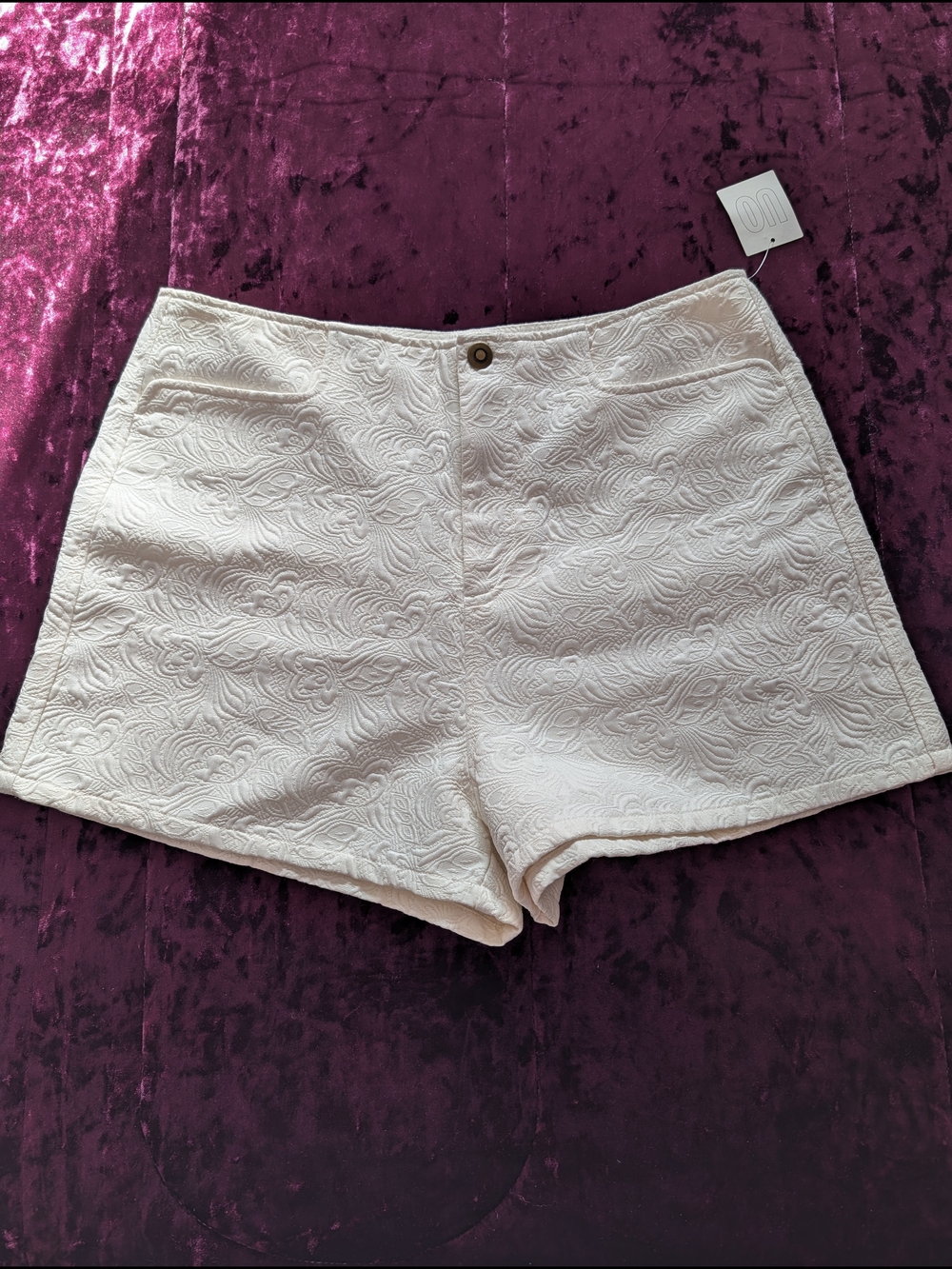 High-Waist Textured White Women’s Shorts